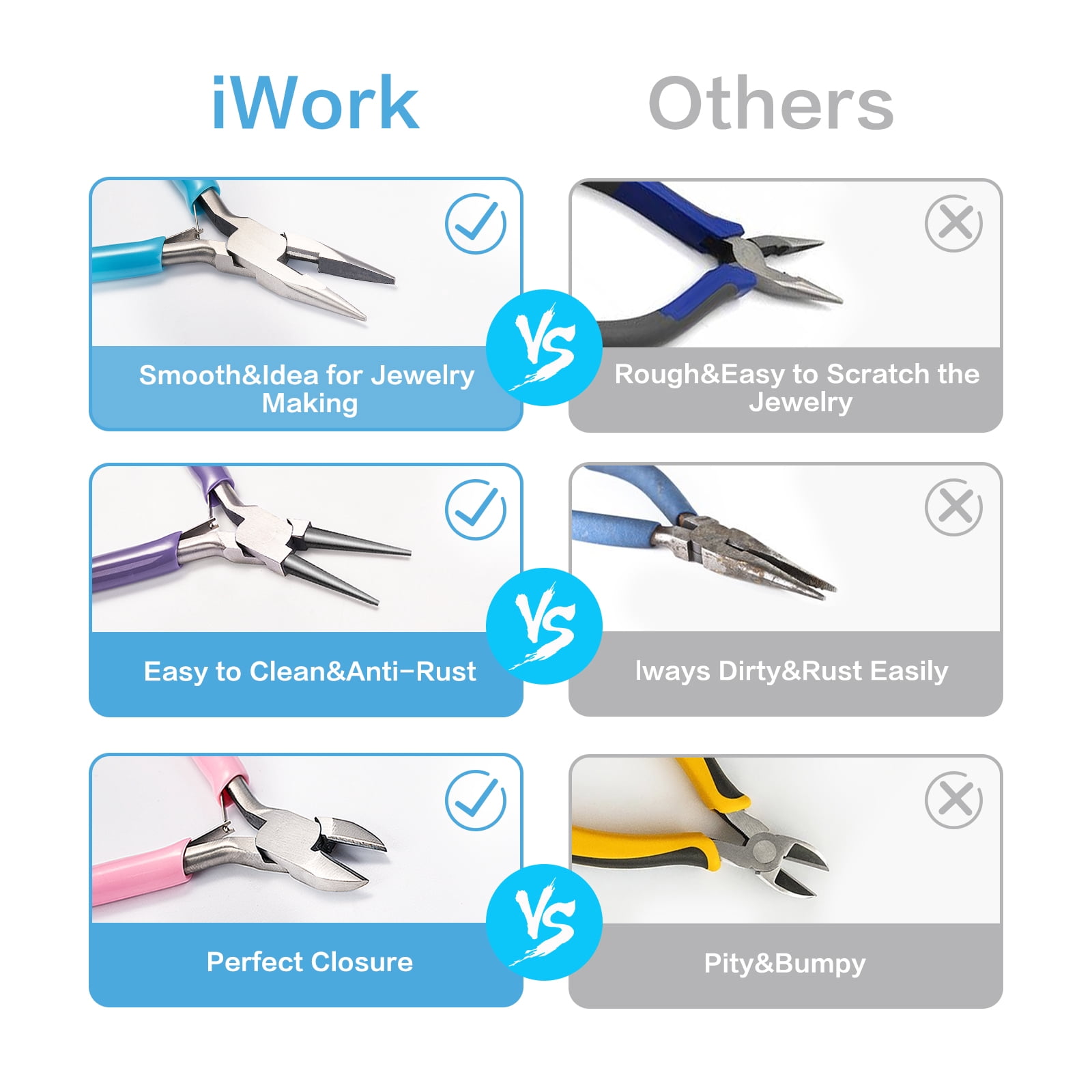 iWork 3pc Pliers Set DIY Jewelry Tool Nose Pliers Craft Making Pliers Tools Value Pack