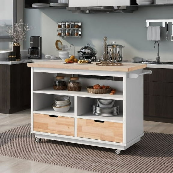 CHURANTY Rolling Kitchen Island Cart on Wheels, Dining Cart Kitchen Trolley Cart with Drawers and Storage Space