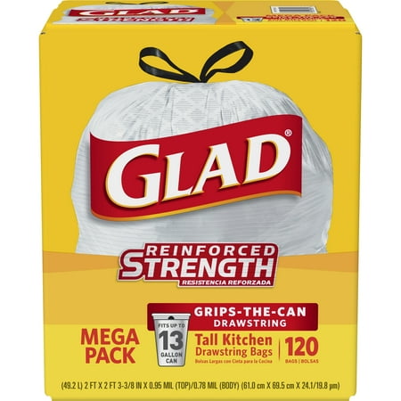 Glad Tall Kitchen Drawstring Trash Bags - 13 Gallon - 120 Count (Packaging May Vary)