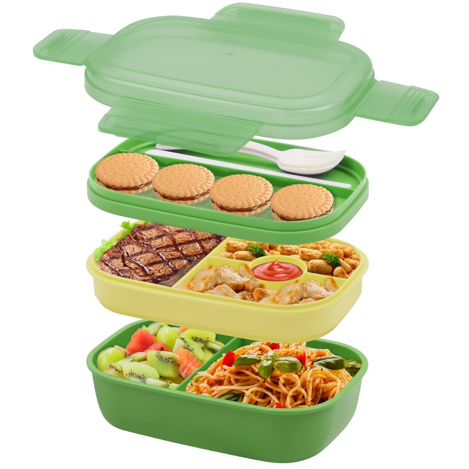 Sinnsally Bento Box Adult Lunch Box,Lunch Box with  Compartments(47oz),Stackable Adults Bento Lunch Box,Rectangle Lunchable  Food Container with Utensil