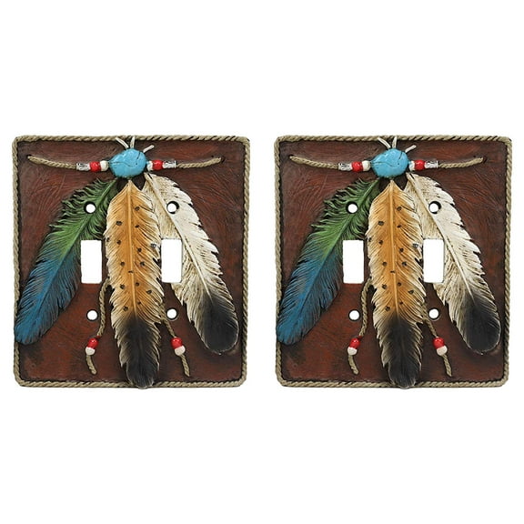 Ebros Southwestern Native 3 Feathers Double Toggle Switch Plate Cover Set Of 2