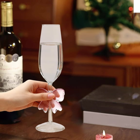 HHGBAD High Borosilicate Glass Bow Champagne Cup, Romantic Wine Glass with Elegant Bow Design, Perfect for Christmas and New Year Celebrations, Ideal Gift for Loved Ones