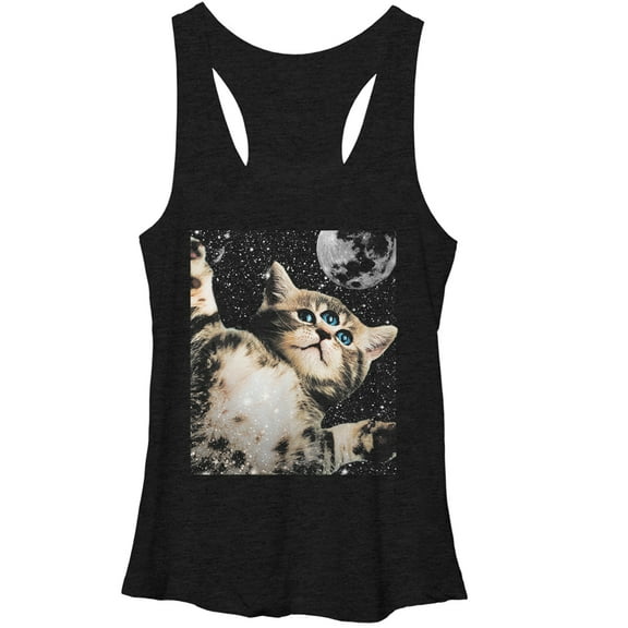 Women's Lost Gods Third Eye Kitten Racerback Tank Top Black Heather Medium