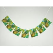 GCKG Tropical Beach Watercolor Painted Green Pineapples and Leaves Banner Bunting Garland Flag Sign for Home Family Party Decoration