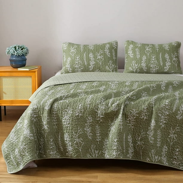 Floral Quilt Sets Twin Size Reversible Countryside Bedspread Coverlets Lightweight Sage Green ...