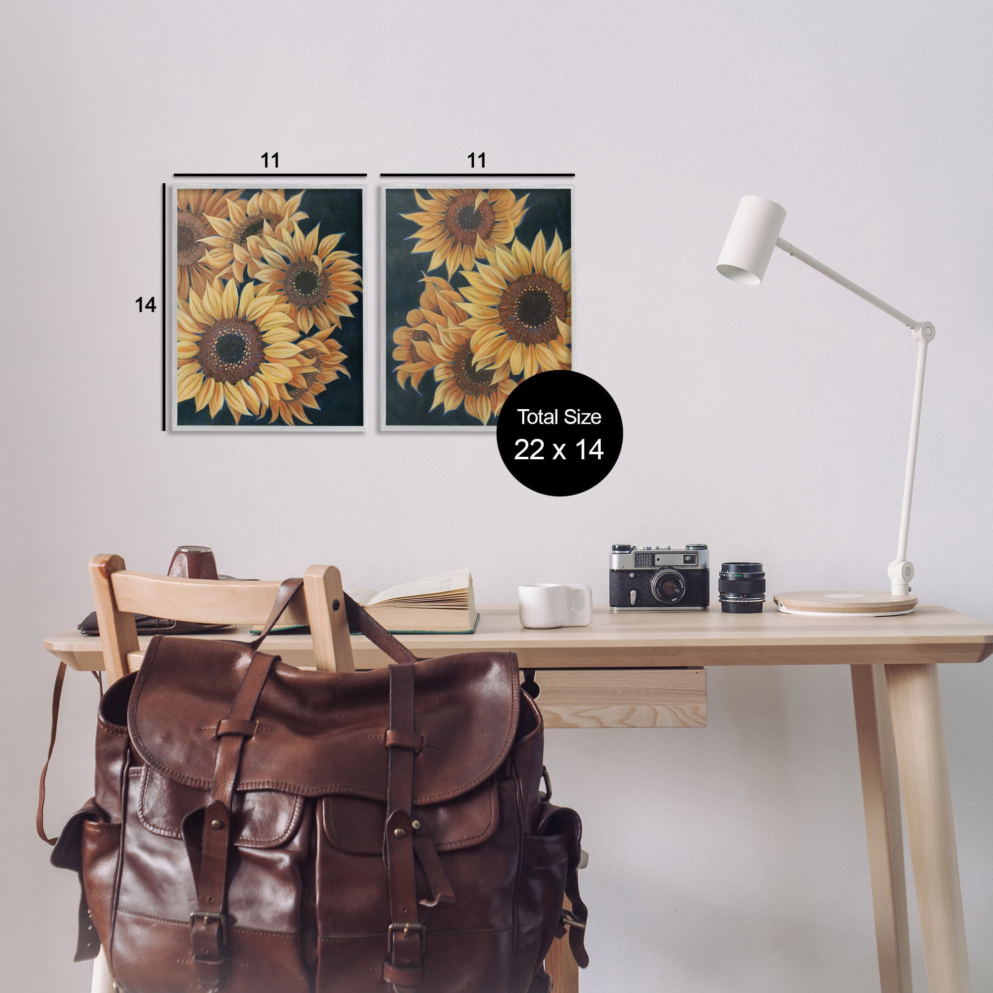 Stupell Industries Sunflowers on Black Botanical & Floral Painting Gray Framed Art Print Wall Art, 11 x 14, Set of 2