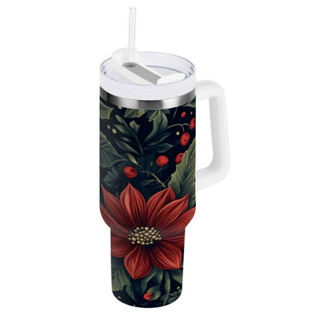 

40 Oz Car Handle Water Cup 10.8x3.85 Inch Stainless Steel Water Cup With Handle Water Cup Car Water Cup Travel Coffee Cup Christmas Flowers1