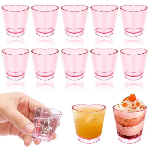 12 Pack Pink Shot Glass Set, Heart Shaped Shot Glasses Set 1.5 oz Plastic Shot Glass with Heavy Base, Shot Glasses for Whiskey, Spirits & Liquors Valentine's Day, Bachelor Party, Mother's Day Decor