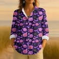 thumbnail image 2 of WTOBBY Women's Long Sleeve Casual Button Up Shirt with Retro Halloween Print, Perfect for Everyday Wear and Seasonal Events, Featuring Classic Collar Design for Comfortable Outfits,Dark Purple S, 2 of 4