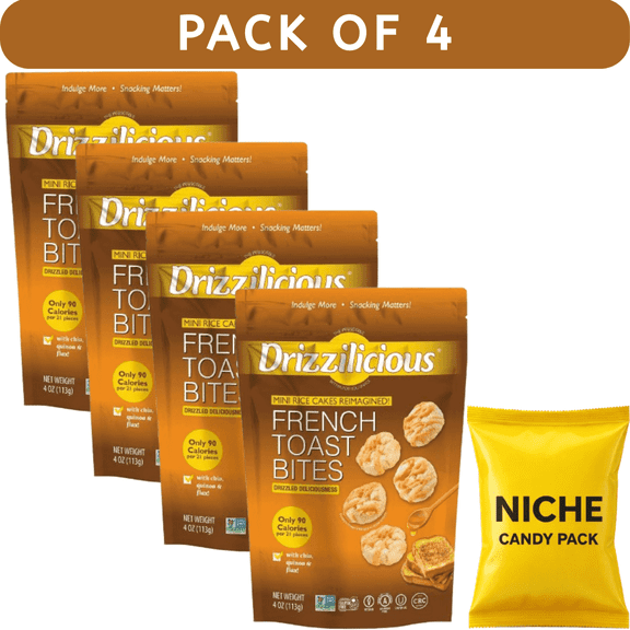 Drizzilicious Drizzled Mini Rice Cake 4oz – 4 Pack (Candy‑Free Better‑For‑You Snack, Gluten‑Free & Vegan)