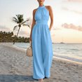 thumbnail image 6 of AJGRHE Women's Elegant Halter Jumpsuit Summer Cut Out Wide Leg Dressy Casual Romper Sleeveless Neck Jumpsuit Loose Wide Leg Elegant Waist Cinching Piece Blue XL, 6 of 8