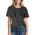 thumbnail image 2 of Xdegoge Women's Novelty Halloween Graphic T-Shirt Twin Witches Silhouette Spooky Print Tee Short Sleeve Crewneck Fall Casual Party Tops Holiday Outfit Trick or Treat, 2 of 3