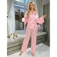 thumbnail image 6 of Women's Pajama Sets Trendy Stripe Long Sleeve Belt Long Pants Women Pjs Sets,A1-Pink,L, 6 of 9