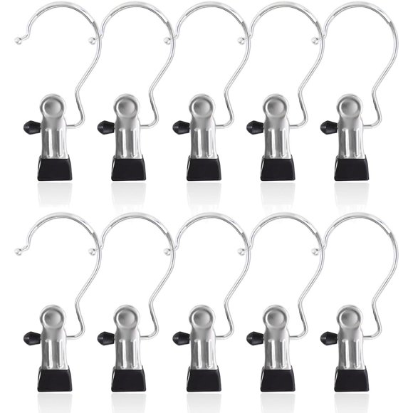 Qishi Stainless Steel Portable Laundry Hook Hanging Clips (10-Clips)