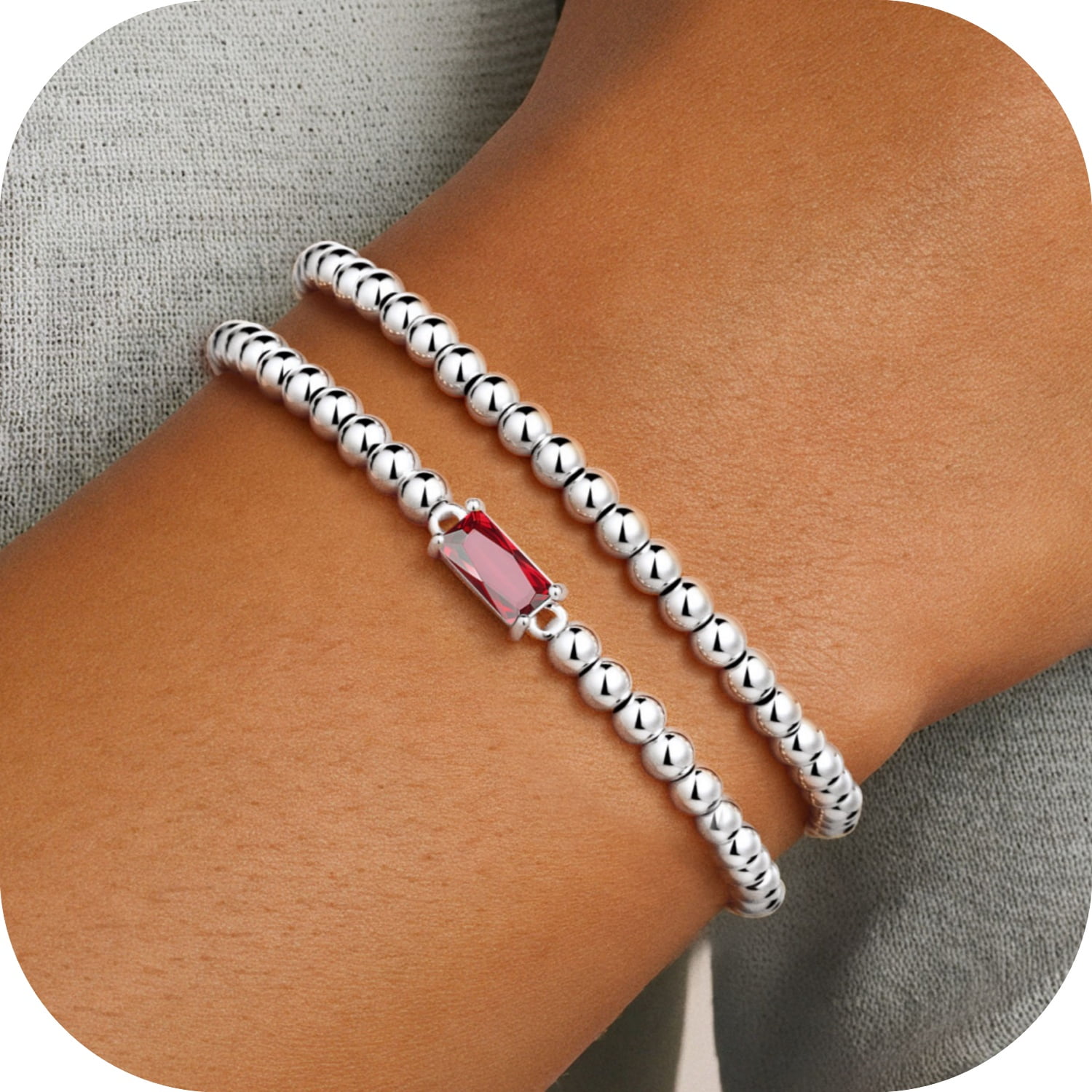 Turandoss Beaded Birthstone Bracelet for Women 14K Gold Plated Garnet Red Color Birthstone Bracelet for Women Stretch Beaded Bracelets January Jewelry Birthday Gifts for Womens