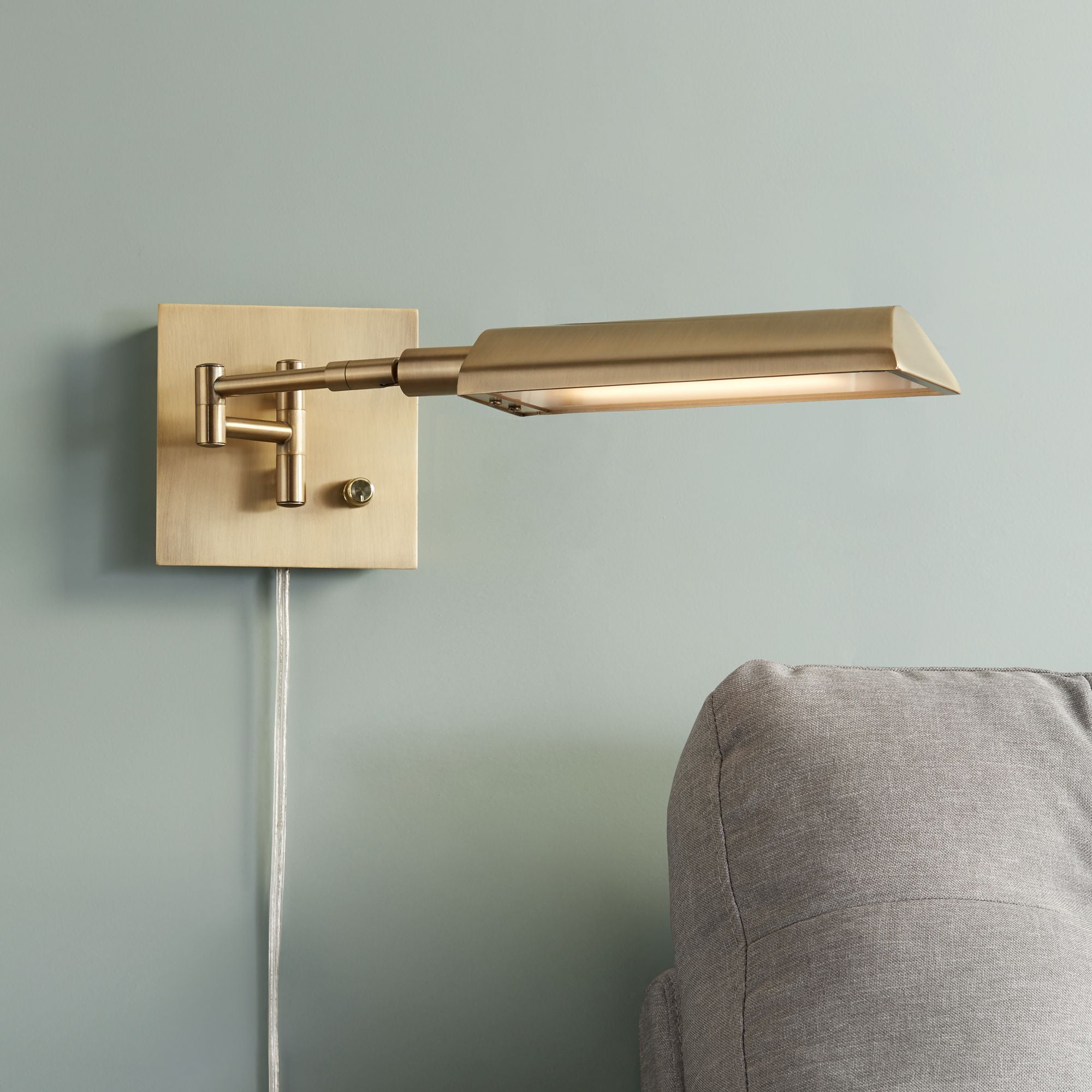 Possini Euro Design Jaxon Antique Brass Pharmacy Led Swing Arm Wall Lamp