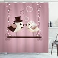 thumbnail image 1 of Engagement Party Shower Curtain, A Bride and Groom Sparrow Couple Tweeting on Outdoor Swing, Fabric Bathroom Set with Hooks, 69W X 84L Inches Extra Long, Dried Rose Brown Eggshell, by Ambesonne, 1 of 3