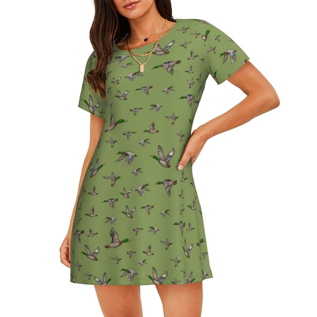Vsdgher Chemise de Nuit à Manches Courtes Motif Canard Col Rond Mignonne Robe de Nuit Confortable
