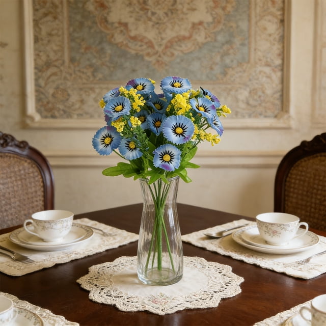 Tallos de crisantemo artificial | Ramo pequeño de margaritas de plástico sintético | Arreglos florales decorativos de seda para centros de mesa de bodas y decoración del hogar