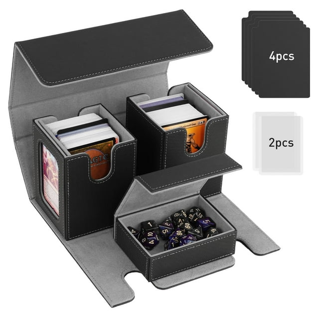 Caja de cubierta MTG Timovo Commander con pantalla de 2 mandos en negro y gris