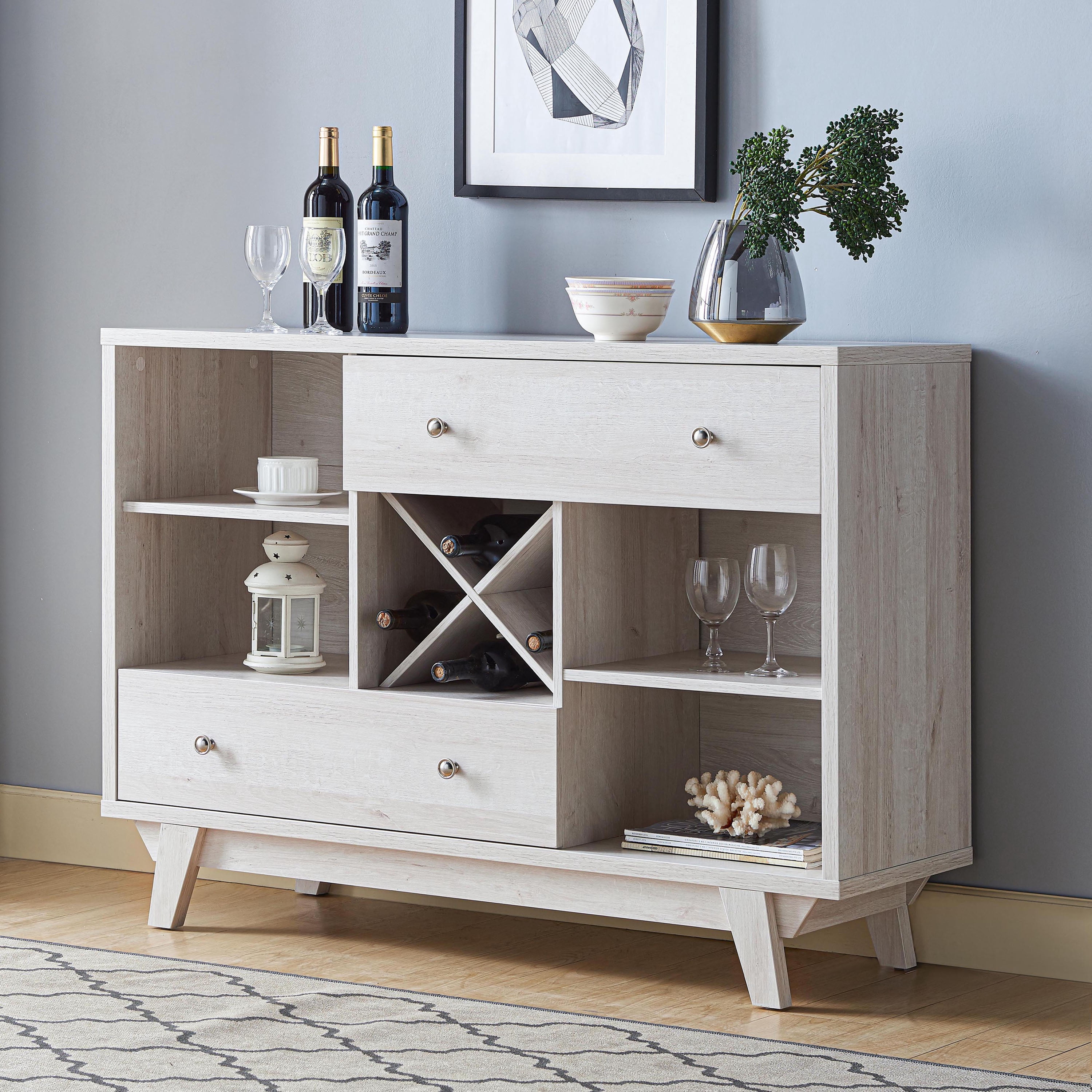 Furniture of America Bogt Multi-Storage Buffet, White Oak