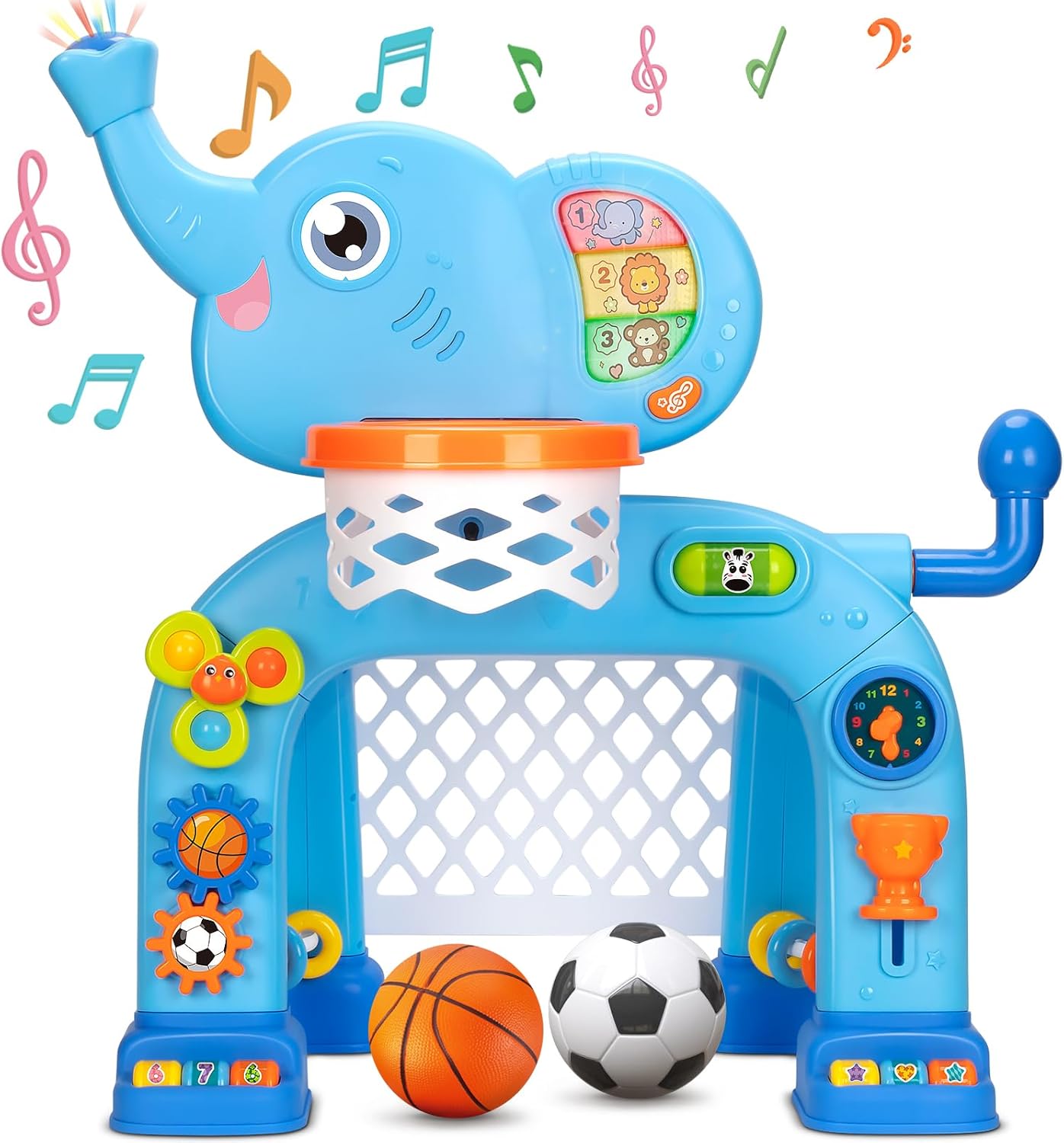 WANBIN Toys for 1 2 3 Years Old Boys Girls, Basketball Hoop & Soccer Goal, Montessori Toy, Interactive Musical Sports Toys with Light, Baby Kids Gift