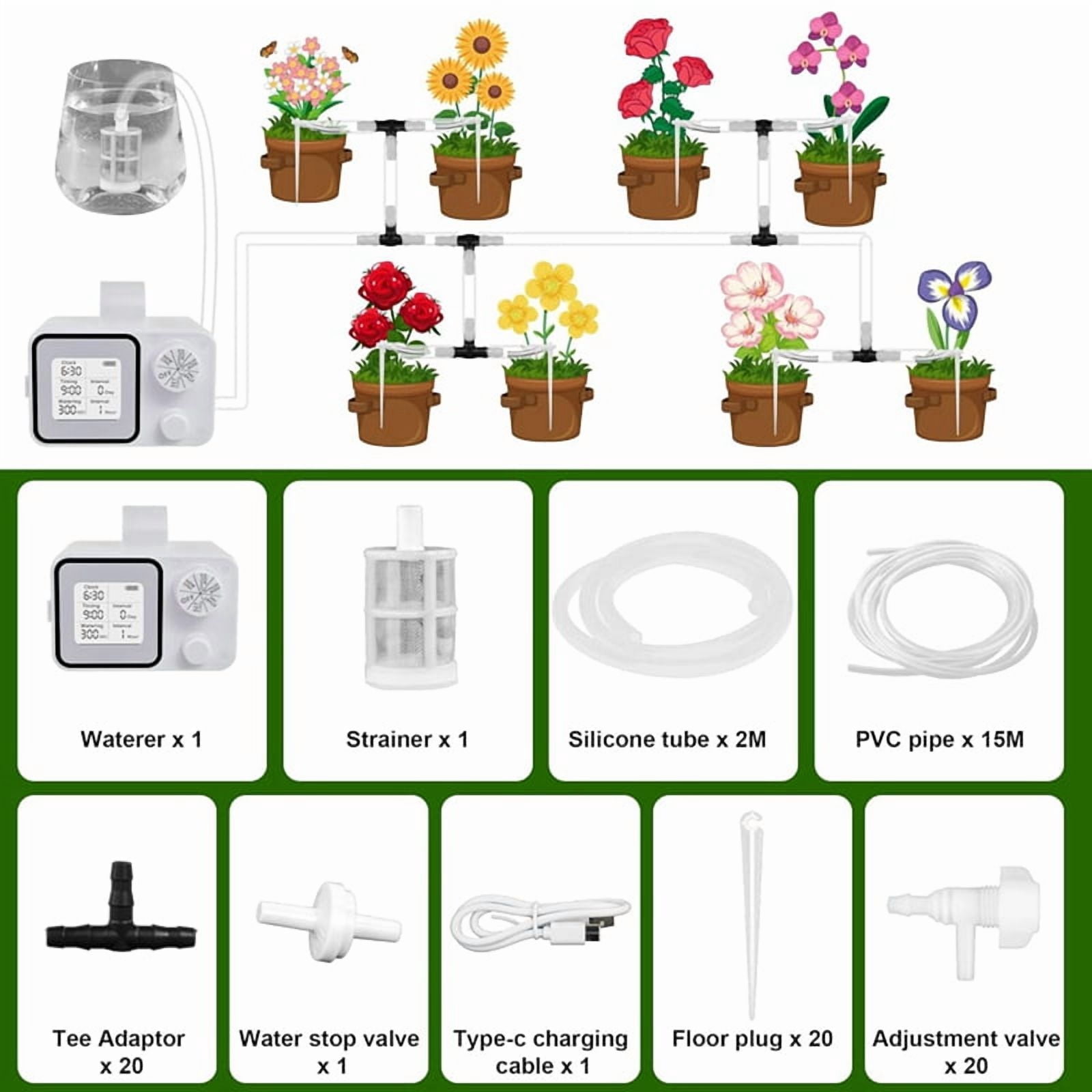 Automatic Watering System with Adjustable Drippers Automatic Drip Irrigation Kit with Customize Schedule Water
