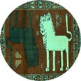 thumbnail image 1 of Ahgly Company Machine Washable Indoor Round Animal Turquoise Blue Traditional Area Rugs, 4' Round, 1 of 4