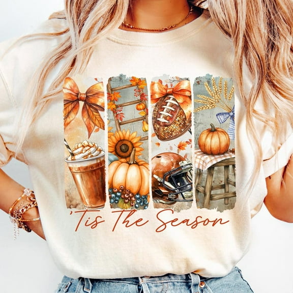 Tis The Season Shirt, Coquette Fall Pumpkin Shirt, Floral Fall Brushstroke Shirt, Fall Football Shirt , Fall Vibes, Pumpkin Spice Shirt