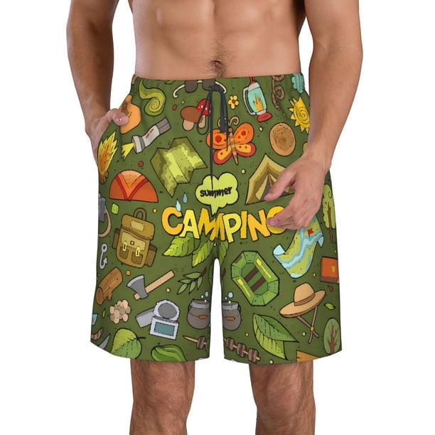 Balery Camping 1 Traje de Baño Estilo Hawaiano para Hombre, Shorts de Secado Rápido con Bolsillos-Small