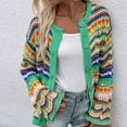 thumbnail image 4 of Fesfesfes Women Cardigan Women Button Stripe Color Matching Long Sleeves Knit Cardigan Loose Crew Neck Tops Blouse Sweater Clearance Under $10, 4 of 6