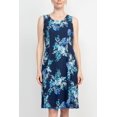 thumbnail image 4 of Studio One Crew Neck Sleeveless Bodycon Floral Print Chiffon Dress with 3/4 Sleeve Textured Bolero-BLUE MULTI / 4P, 4 of 10