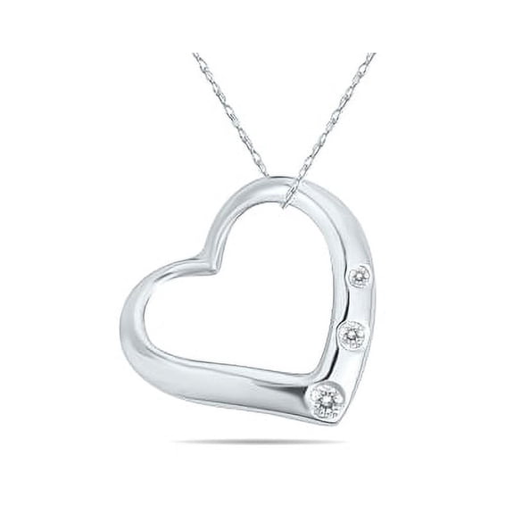 SZUL Women's Three Stone Diamond Heart Slide Pendant in 10k White Gold (J-K-L Color, I2-I3 Clarity)