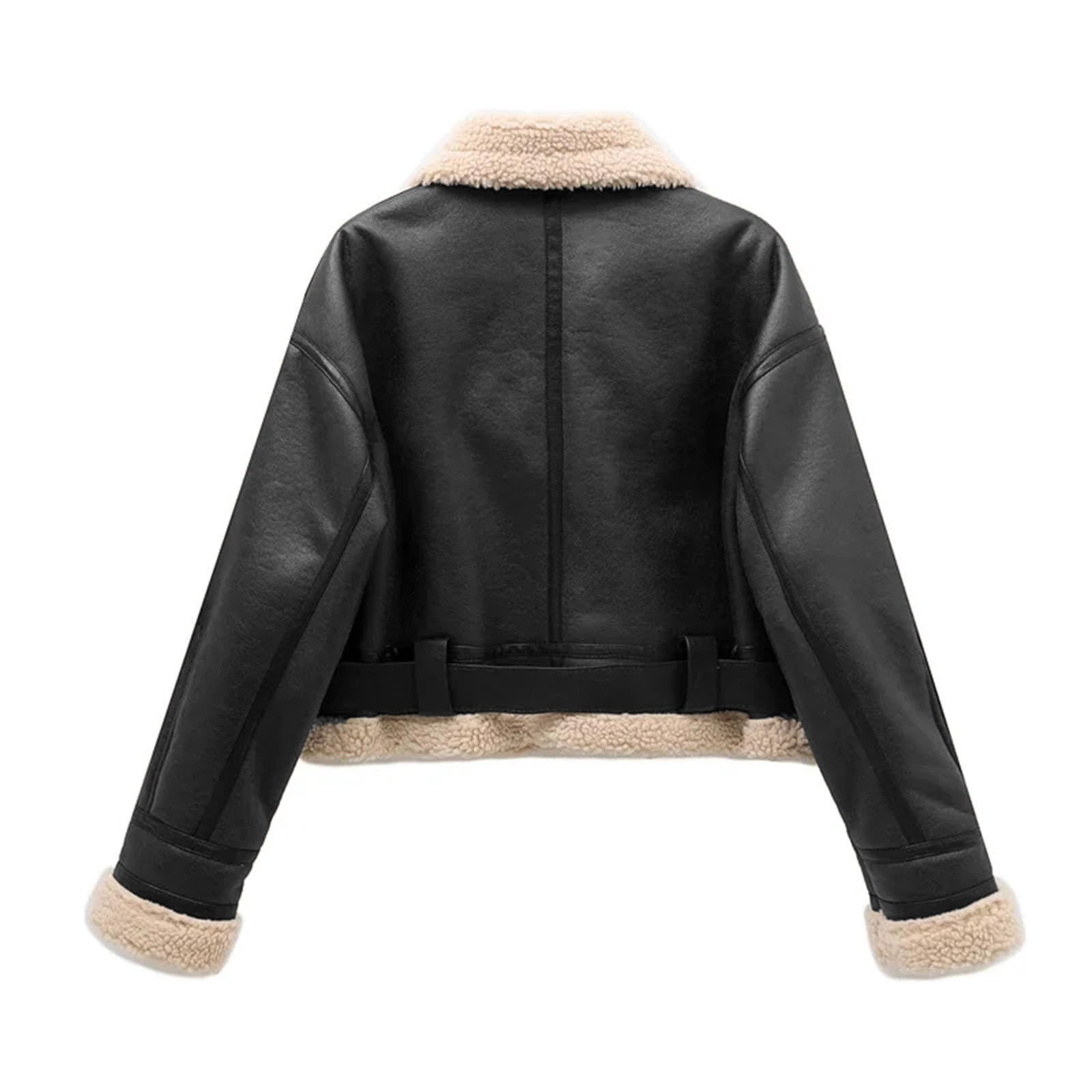 NANAIQ Women's Faux Leather Jacket with Velvet Padded Coat Solid Casual Warm Fleece Lined Motorcycle Jackets Fall Winter Outwear, Coffee, S