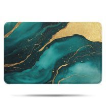 Green and Gold Marble Glitter Waves Pattern Bathroom Rugs Mat,Non Slip Microfiber Bathroom Rug,Rubber Backing,Soft Bathroom Mats for Bathroom Floor,Tub and Shower,17x27in(43x68cm)