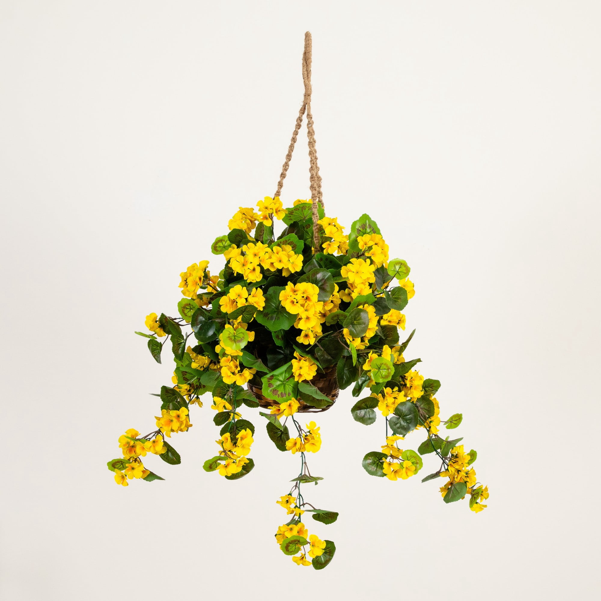 Nearly Natural UV Resistant Outdoor Artificial Geranium in Hanging Basket - 28" - Yellow