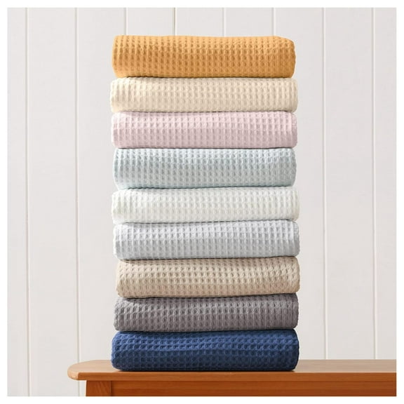 TiaGOC 100% Cotton Waffle Weave Thermal Blanket. Super Soft Season Layering. Mikala Collection (, White)