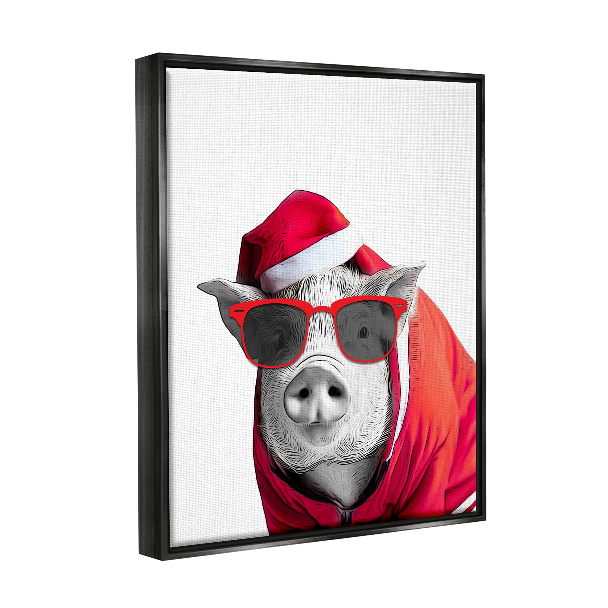 Stupell Industries Pig in Holiday Clothes Holiday Painting Black Floater Framed Canvas Art Print Wall Art, 17 x 21