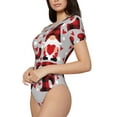 thumbnail image 2 of KLL Women 's Crew Neck Bodysuit Jumpsuits Buffalo Plaid Love And Gnome Print Short onesies Stretch T Shirts, 2 of 7
