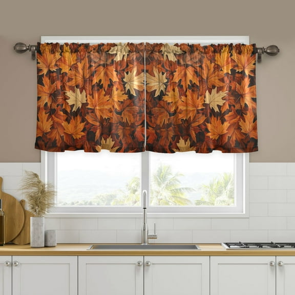 Yayeee Kitchen Curtains Tier Set of 2 Light Filtering 57"x24" Over Sink Window Panels, Fall Pattern