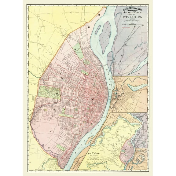 Historic City Map - St Louis Missouri Illinois - Rand McNally 1907 - 23 x 31.17 - Vintage Wall Art