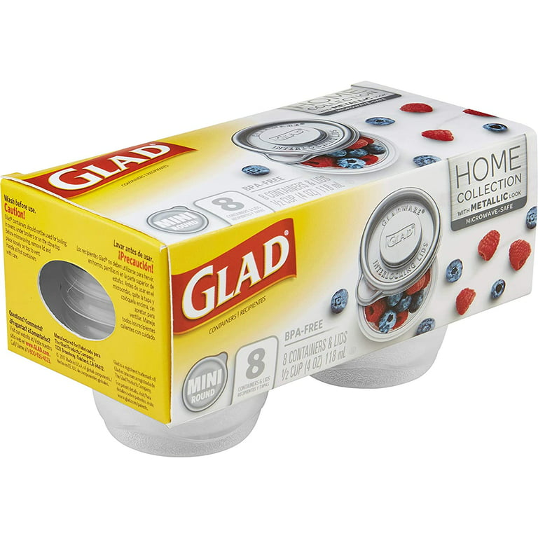 Gladware Mini Round (8) 1/2 cup 4 oz. Containers & Lids, Glad Lock