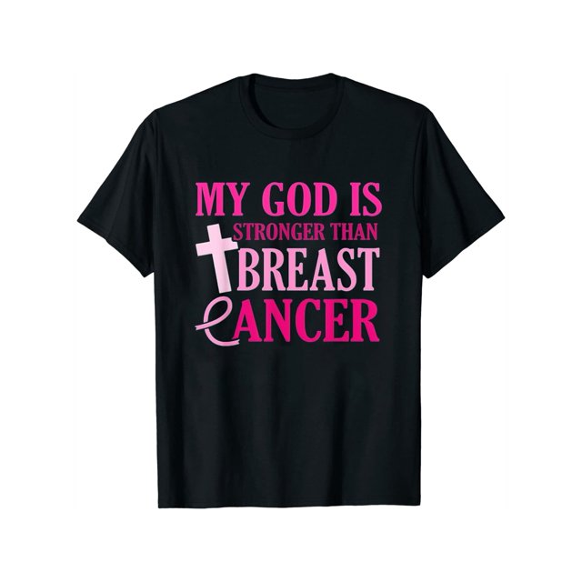 Womens God Is Stronger Than Breast Cancer Pink Awareness Graphic T-Shirt