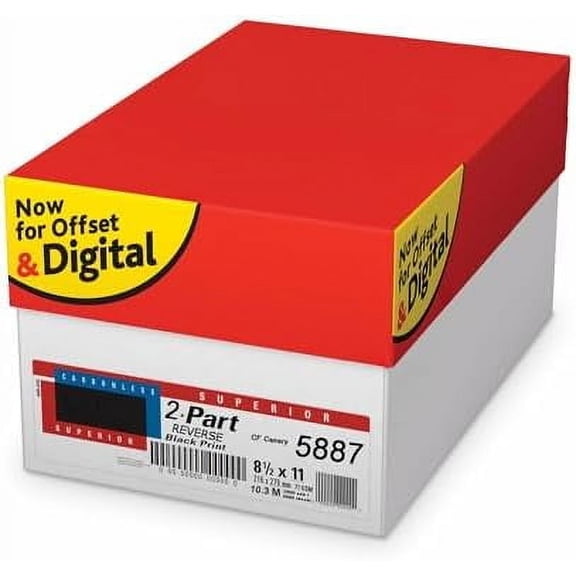 2500 Sets, 8-1/2" x 11" Pre Collated, Carbonless Paper, 2 Part Reverse, (White, Canary),Ncr5887 Category: Copy and Multi Purpose Paper