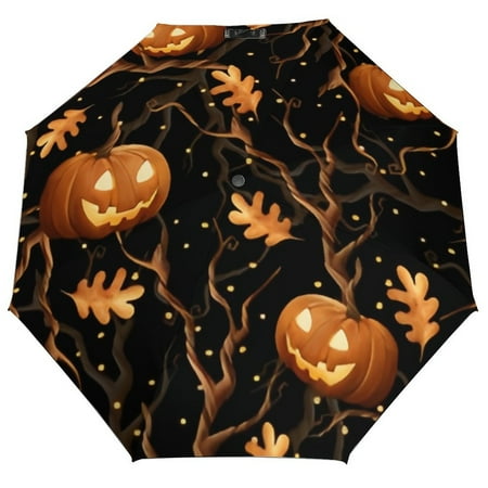 

ANYWAY.GO Windproof & Water-Resistant Compact Foldable Travel Umbrellatotes Halloween Pattern Pumpkins Portable Travel Umbrella，Diameter 42.5 in