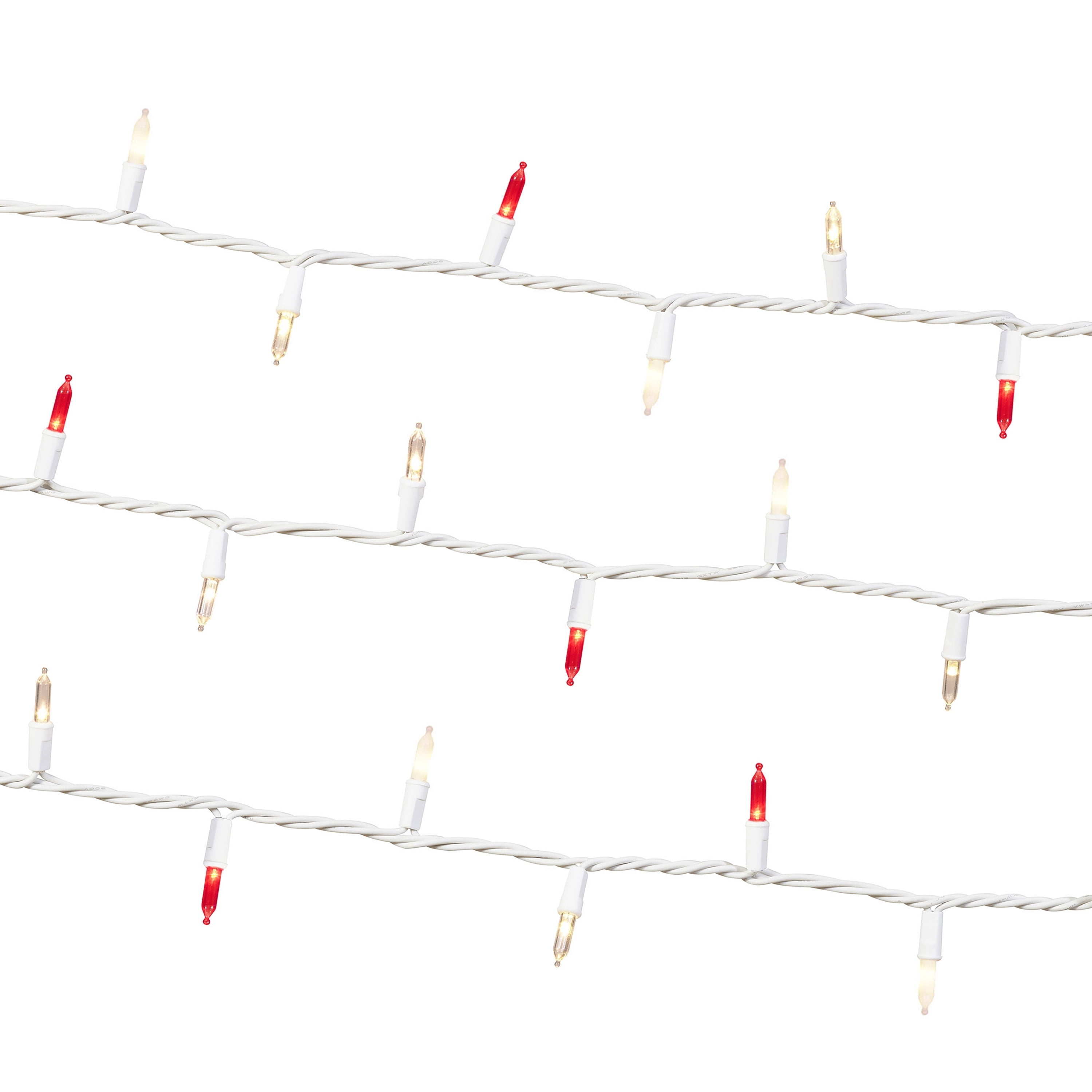 Indoor/Outdoor 100-Count LED Mini Christmas String Lights, Red/Warm White/Frosted Warm White, White Wire, 19.5', by Holiday Time
