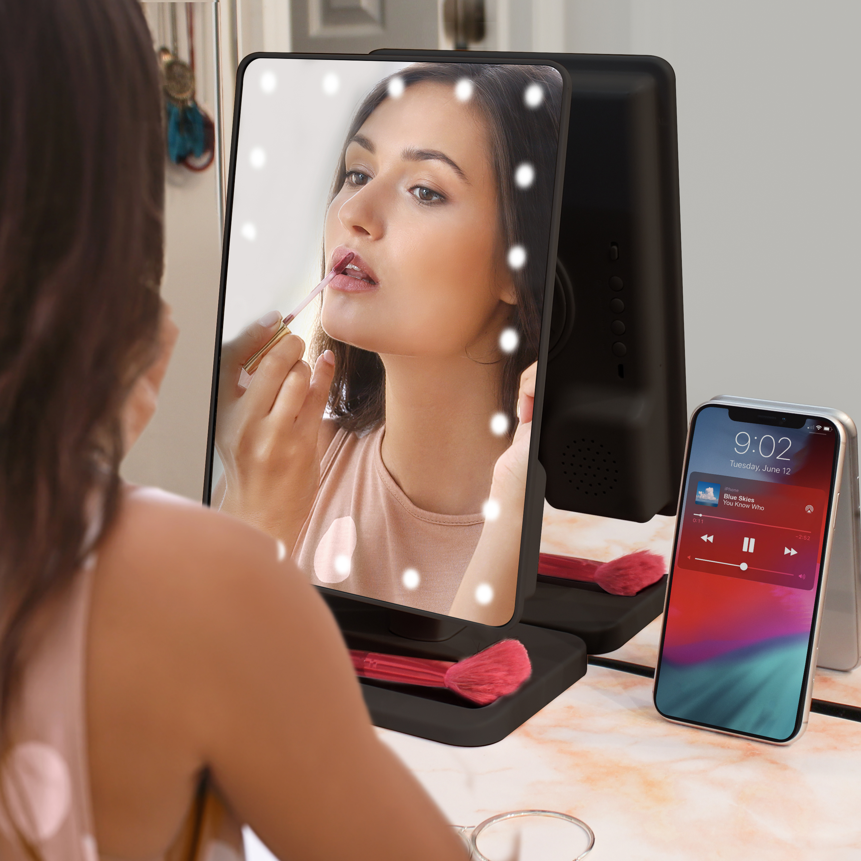 Aduro Vanity Mirror Makeup Mirror With Lights And Bluetooth Speaker Black - image 5 of 6
