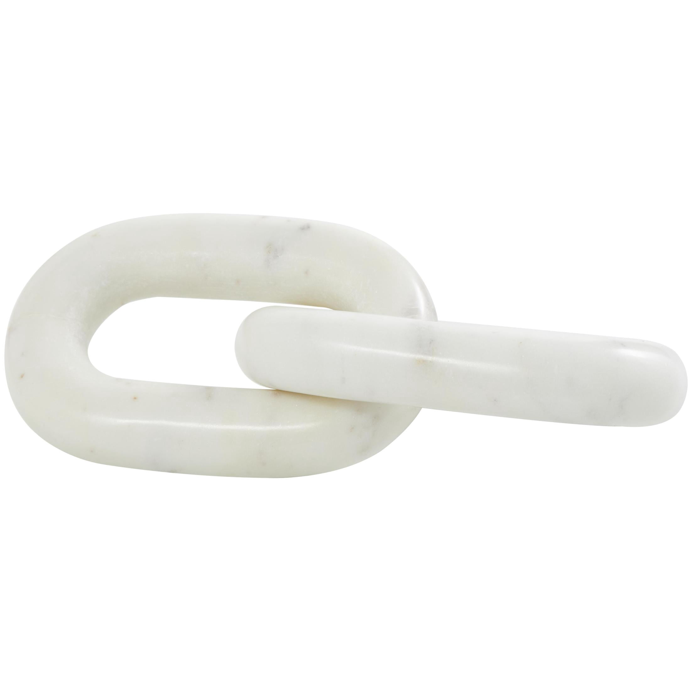 9" x 2" White Marble Handmade Geometric 2 Link Chain Sculpture, by DecMode