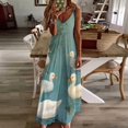 thumbnail image 4 of Six Ducks Swim Peacefully Lake Sleeveless Suspender Dress Summer Fashion Casual Long Dress, 4 of 9