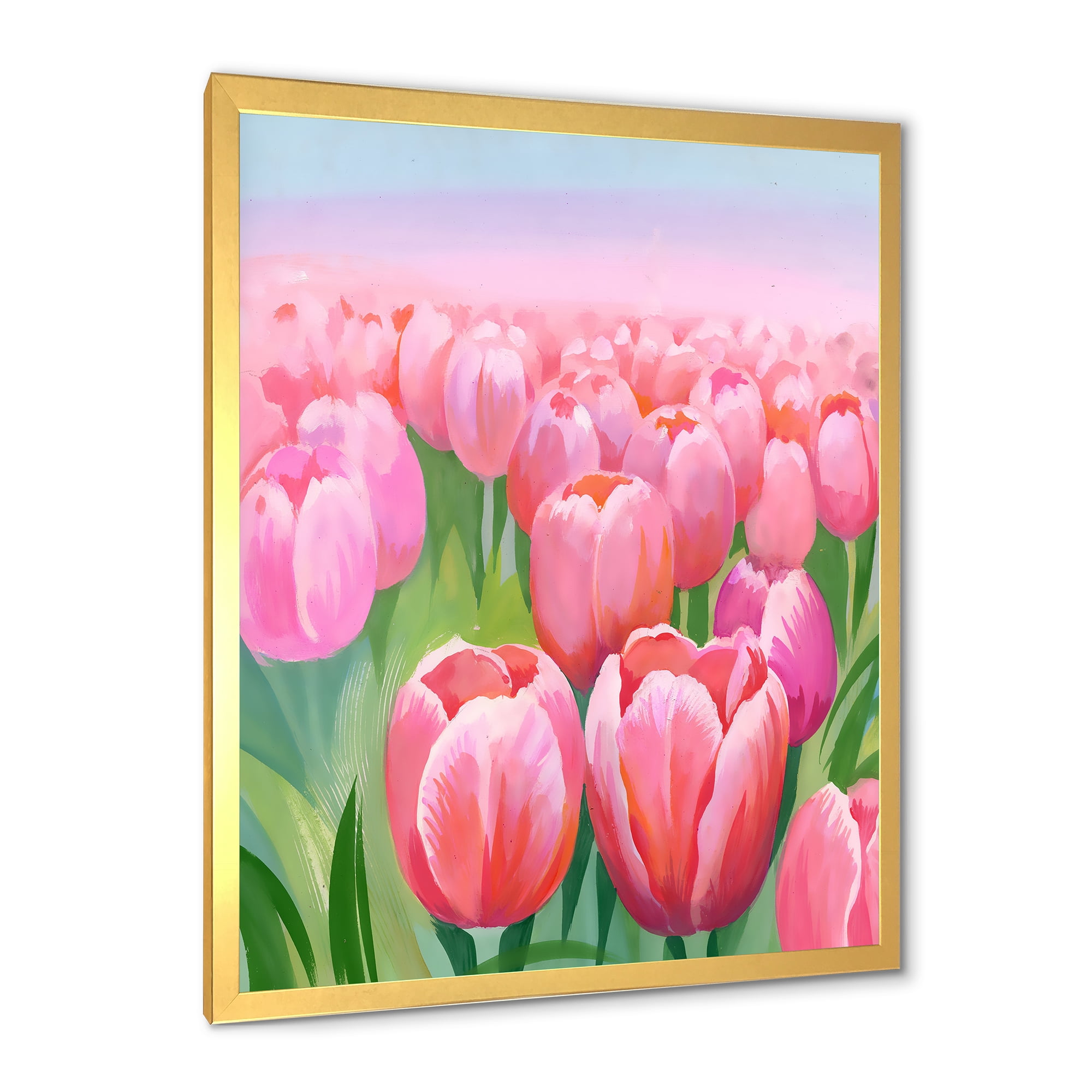 Designart 'Pink Tulips in Field' Traditional Framed Art Print